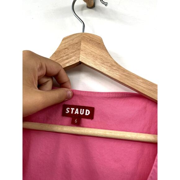 STAUD 6 Alice bubblegum pink tie front midi dress - Picture 5 of 7